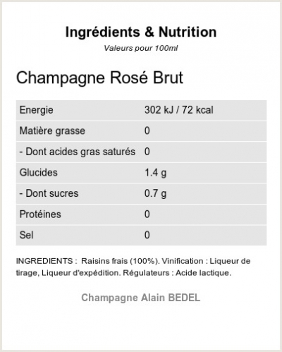 ROSE BRUT - Ingrdients et Nutrition 