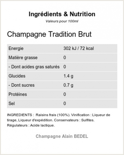 TRADITION BRUT - Ingrdients et Nutrition 