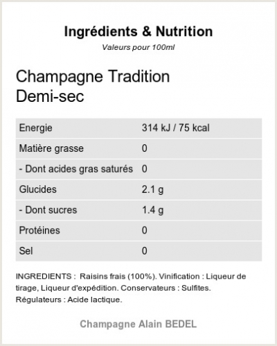 TRADITION DEMI-SEC - Ingrdients et Nutrition 